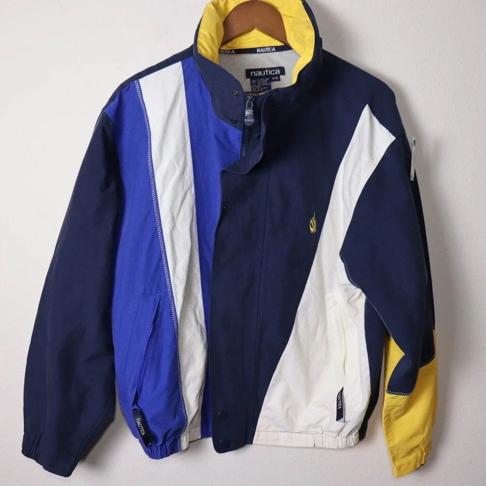 Vintage 90's Nautica Sailing Jacket Navy Blue White Yellow